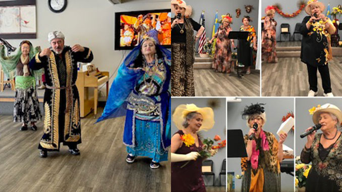 Справа — Людмила Хачатурян, чья энергия в восточных танцах вдохновляет со-танцоров и других участников Центра выходить на сцену, раскрыться и поверить в себя. Фото: Л. Литас; Осенний бал в Forever Young — шляпки, цветы, стихи и песни, созданные и исполненные самими участниками. Настоящий праздник творчества и дружбы. Фото: Л. Тургель