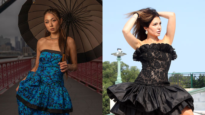 Бирюзовое платье A.J.Bari (1975 года); черное платье Victor Costa (уникальное платье, сшитое под заказ для Neiman Marcus 1982 год)