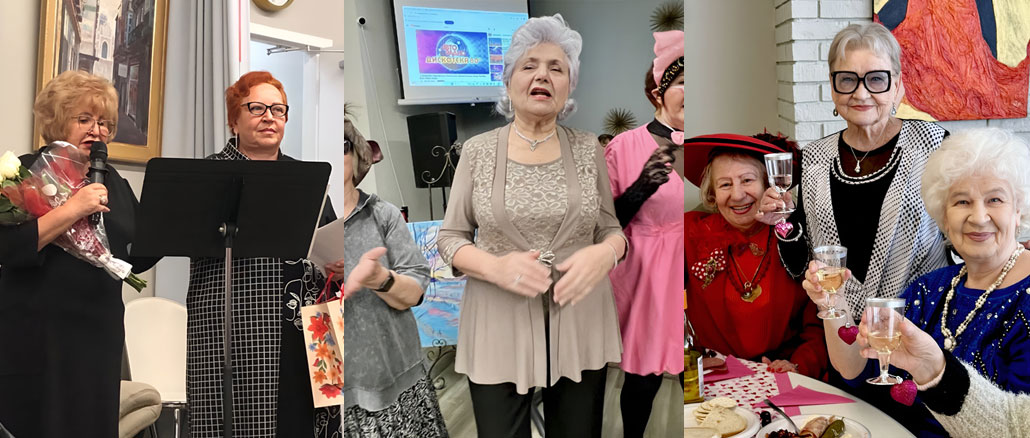 Лариса Тургель (слева), директор культурно-просветительных программ, и Нина Алексанина. активный посетитель и волонтёр, уже готовят концерты ко Дню святого Валентина. А вы присоединитесь? Фото: Л. Тургель; Ольга Чумак (в центре) поёт на сцене Forever Young вместе с подругами — с полной отдачей и радостью. Фото: Л. Тургель; Слева направо: Лиля «Ляля» Сорока, Света Пастерняк и Оля Михалкова поднимают бокалы за любовь и хорошую компанию в Центре Forever Young. Фото: В. Крупейченко