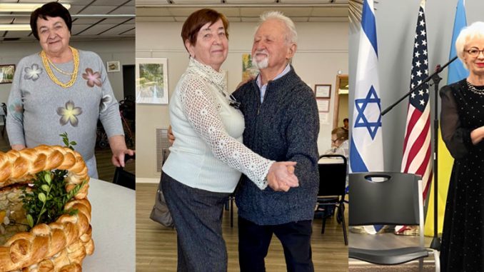 Анна Кровка угощает Центр домашним пасхальным хлебом — символом тепла, заботы и традиций, которые продолжают жить за общим столом. Фото: В. Крупейченко; Израиль Штейнберг (справа) в паре с Фаиной Раскиной, ведёт с уверенностью и лёгкостью, задавая ритм всему залу. Фото: В. Крупейченко; Ольга Милешкевич — одна из самых активных участниц творческой жизни Центра, чьи выступления неизменно вызывают аплодисменты и создают особую праздничную атмосферу. Фото: Л. Бел