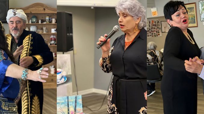 Активный участник Центра Марк Соколовский в образе султана и Людмила Хачатурян в роли его возлюбленной разыграли восточную сцену, подарив зрителям Центра яркое представление. Фото: В. Крупейченко; Ольга Чумак поёт на концерте в Центре Forever Young в Вилинге, увлекая зрителей на танцпол. Фото: Л. Туржель; Израиль Штейнберг — один из самых любимых партнёров в Центре, который не даёт женщинам оставаться в стороне и всегда приглашает на танец. Фото: В. Крупейченко