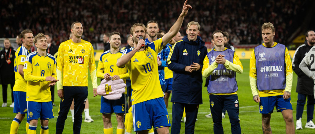 Сборная Швеции празднует выход на чемпионат мира