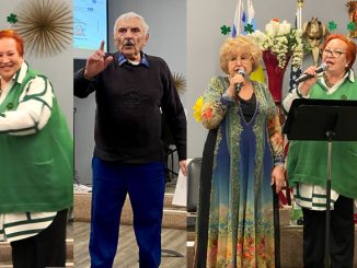 Вика Гуменюк (справа), активная участница Центра, помогала организовать концерт ко Дню святого Патрика, а Зинаида Власова исполнила задорные частушки — праздник получился живым и по-настоящему тёплым; Матвей Рабкин читает стихи о любви — с чувством, силой и тем внутренним теплом, которое сразу передаётся залу; Лариса Тургель (слева), директор культурно-просветительных программ, и Вика Гуменюк (справа), активная участница Центра и соорганизатор концерта ко Дню святого Патрика; Олександр Сирота — активный участник Центра и неизменно стильное присутствие на любом празднике. Фото: Л. Тургель