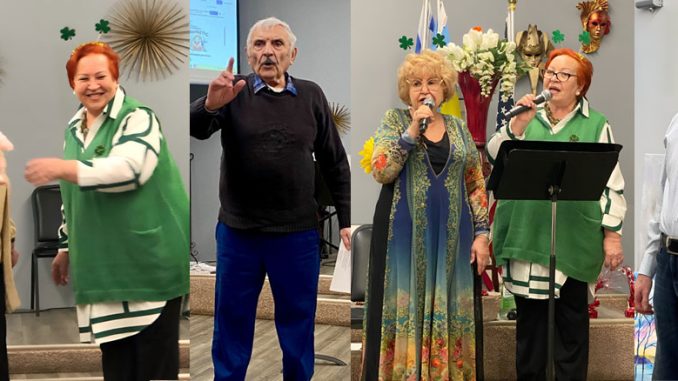 Вика Гуменюк (справа), активная участница Центра, помогала организовать концерт ко Дню святого Патрика, а Зинаида Власова исполнила задорные частушки — праздник получился живым и по-настоящему тёплым; Матвей Рабкин читает стихи о любви — с чувством, силой и тем внутренним теплом, которое сразу передаётся залу; Лариса Тургель (слева), директор культурно-просветительных программ, и Вика Гуменюк (справа), активная участница Центра и соорганизатор концерта ко Дню святого Патрика; Олександр Сирота — активный участник Центра и неизменно стильное присутствие на любом празднике. Фото: Л. Тургель