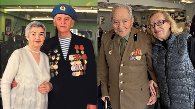 Рита Гольдфарб (справа) хранит память о муже Фёдоре Гольдфарбе — ветеране, прошедшем Курскую дугу и Сталинград и награждённом многочисленными орденами и медалями. Фото: архив Центра Forever Young; Ефим Цибульский (слева), капитан в запасе, окончил Авиационное училище в Харькове и с 1960 по 1974 год служил в ракетных войсках. На фото — с супругой Аллой. Фото: В. Крупейченко