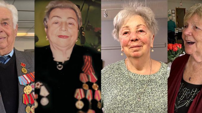 На орденах и медалях Якова Железняка — годы службы, память и целая жизнь, которую мы чествуем; С орденами СМЕРШ на груди и 100-летним юбилеем в Forever Young — история Марии Полуяновой продолжает жить рядом с нами. Фото: В. Крупейченко; Историю Раисы Кусид, пережившей Блокаду Ленинграда, тяжело слышать — и невозможно забыть. Фото: Л. Бел; Аня Михайлова вместе с посетителями Центра исполнила «Бухенвальский набат» в память о Победе и окончании войны. Фото: В. Крупейченко