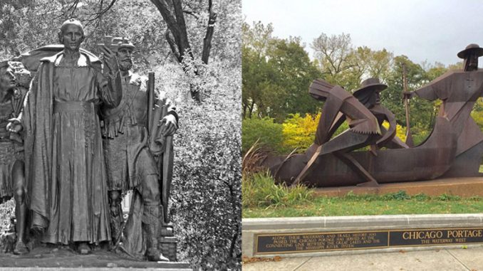Jacques Marquette—Louis Jolliet Monument, 1926 Скульптор Hermon Atkins MacNeil 24th and Marshall Boulevards, one block west of California Avenue; The Chicago Portage National Historic Site