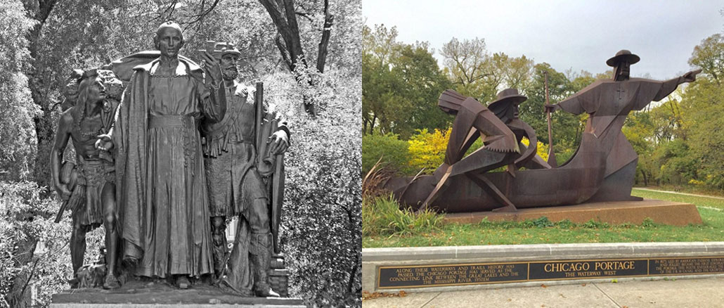 Jacques Marquette—Louis Jolliet Monument, 1926 Скульптор Hermon Atkins MacNeil 24th and Marshall Boulevards, one block west of California Avenue; The Chicago Portage National Historic Site