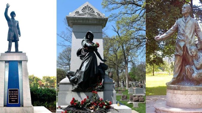 The Police Monument (Haymarket Riot Monument), 1889 Chicago Police Headquarters 3510 South Michigan Avenue; Haymarket Martyrs’ Monument, 1893 863 Des Plaines Ave, Forest Park; Governor John Peter Altgeld, 1915 Скульптор Gutzon Borglum Lincoln Park South of West Diversey Parkway and east of North Cannon Drive