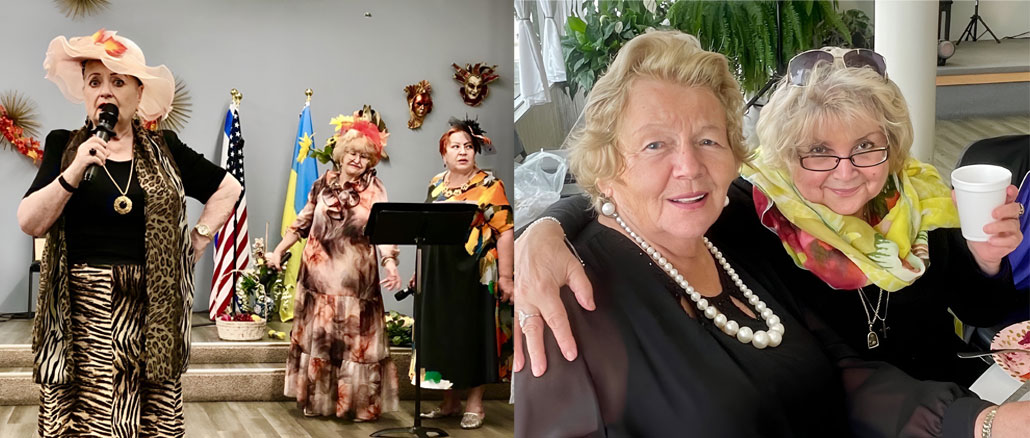 Вот такие прекрасные дамы встречаются и выступают в Forever Young! У микрофона — Лиля Понаровская, на заднем плане — организаторы концерта: директор культурно-просветительных программ Лариса Тургель и Виктория Гуменюк. Фото: Л. Тургель; За прекрасную жизнь и долгие годы впереди! Анна Михайлова (слева) и Светлана Копейка поднимают бокалы. Фото: В. Крупейченко.